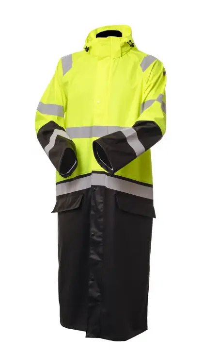 Priha huomiovärinen pitkä sadetakki kelta/musta 4312