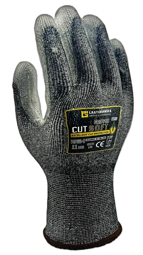 Cut Soft C-luokan viiltokäsine. CutSoft on valmistettu HPPE langasta. Kämmenessä on PU pinnoitus. Erittain pehmeä ja mukava tuntuinen käsine. Ominaisuudet • C-Tason viiltosuojaus • Soft • Valmistettu kestävyyttä ja tarkkaa istuvuutta ajatellen, 13GG • PU pinnoitettu • Vähän nukkaantuva rakenne 10