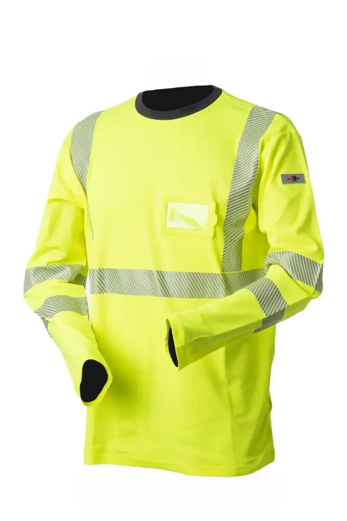 Hi-Vis pitkähihainen keltainen puuvillainen katkoprintti huomiopaita 4362