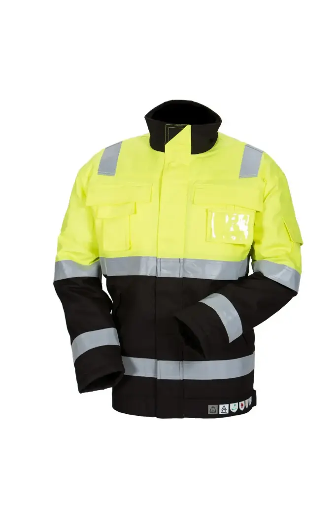 Multinormi kelta/musta talvitakki EN 20471, EN 1149-5, EN 11612, EN 11611, IEC 61482, EN 13034 Priha 50